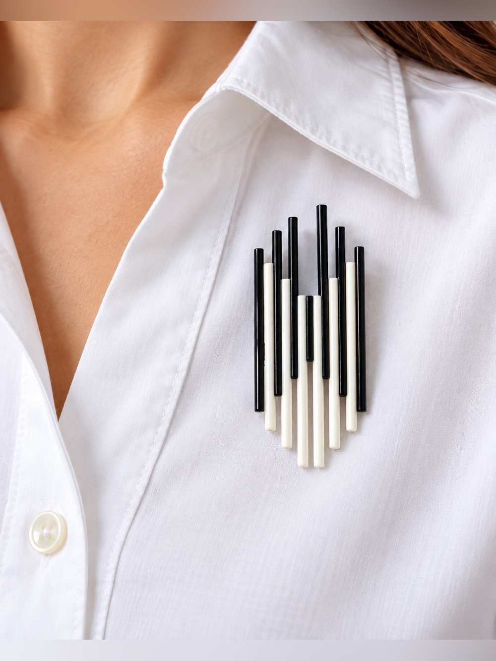 Black White Resin Geometric Statement Brooch Pin Modernist